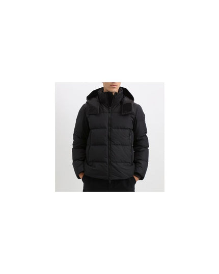 Add Black Polyester Men Jacket with Detachable Hood