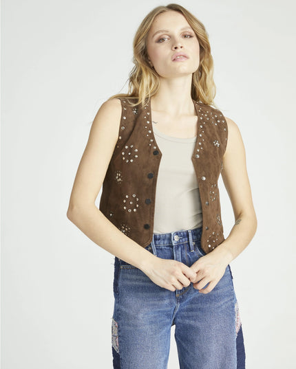 Chocolate Suede Studded Vest-Clothing - Women-Driftwood-XS-Urbanheer