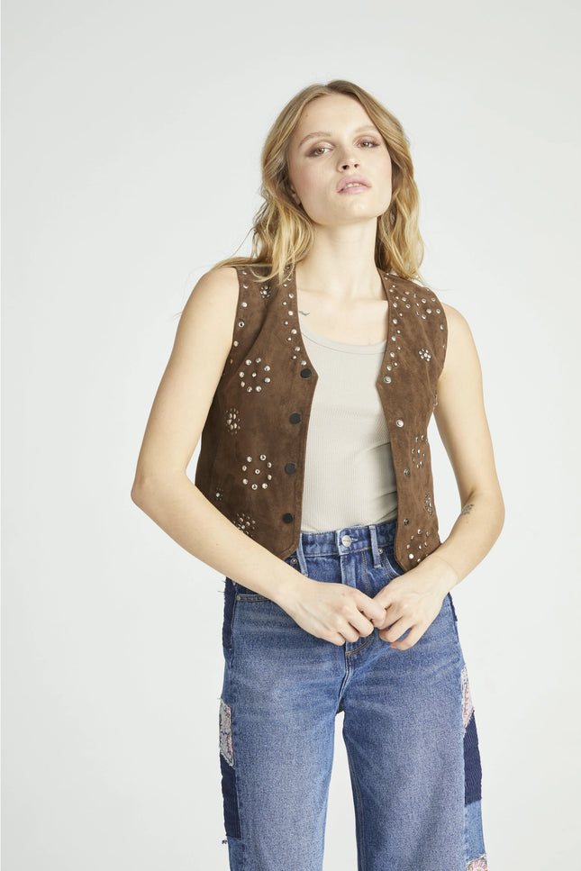 Chocolate Suede Studded Vest-Clothing - Women-Driftwood-XS-Urbanheer