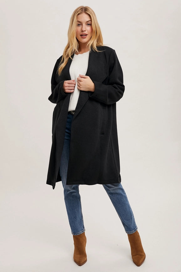 Drape Open-Front Coat Jacket Black