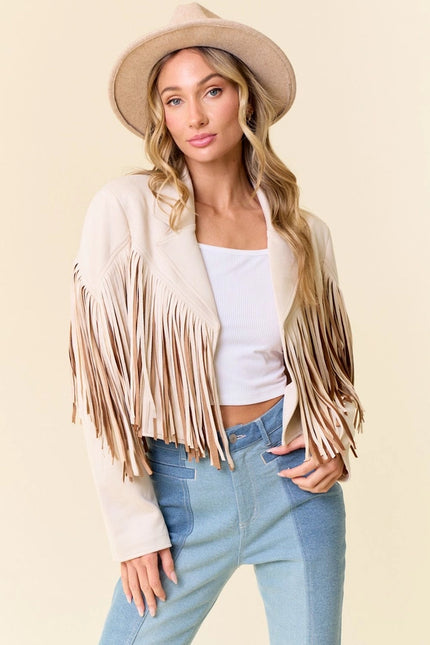 Cream Multi Color Fringe Open Front Jacket-Jacket-Saints & Hearts-S-Urbanheer