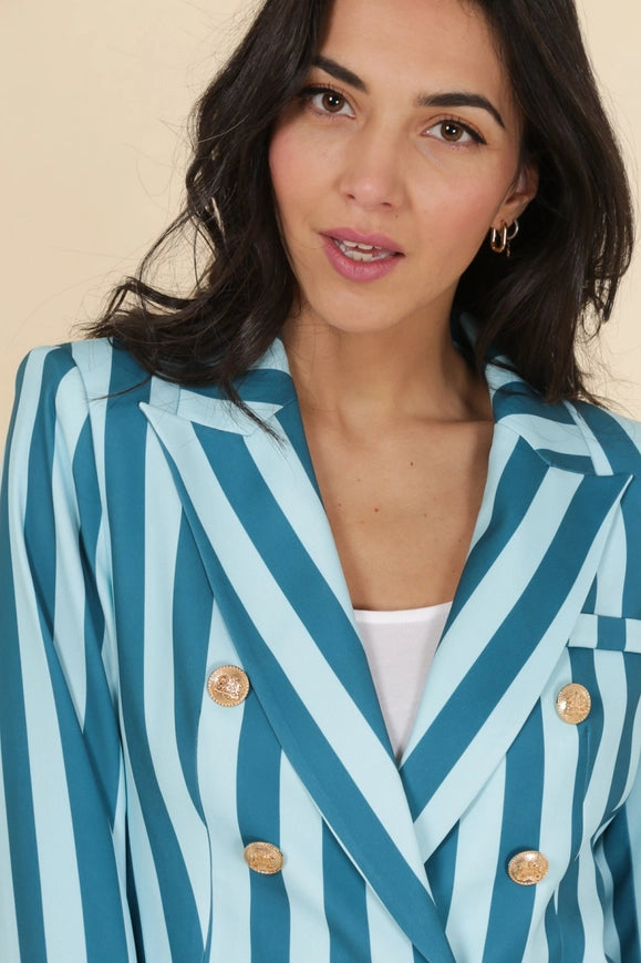 Striped Blazer Jacket Blue-Jacket-Attentif Paris-Urbanheer