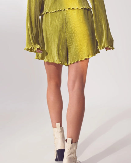 Pleated Short in Green-Shorts-Q2-Urbanheer