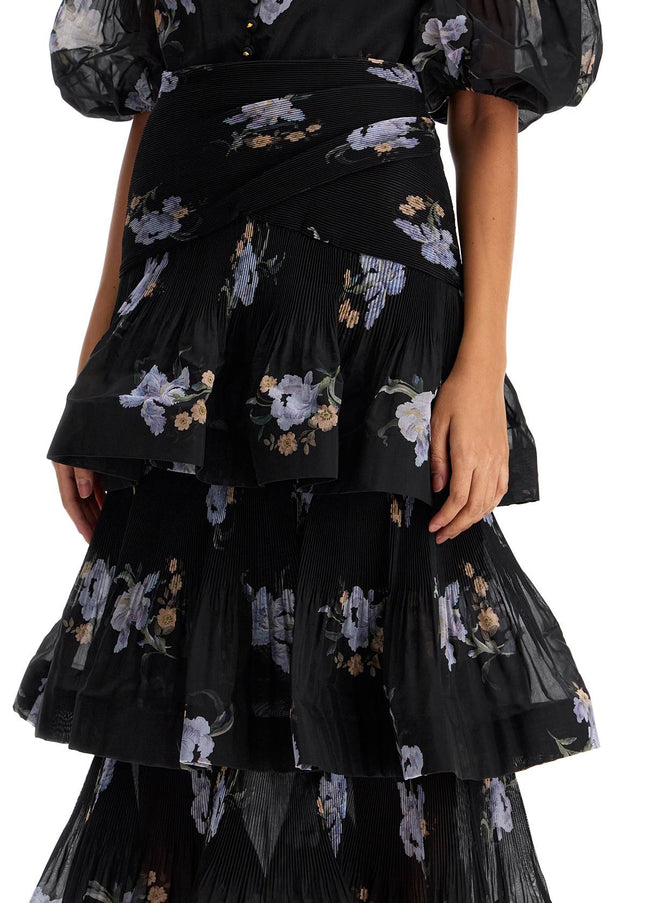 Zimmermann pleated ruffle skirt with floral print