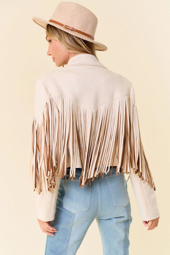 Cream Multi Color Fringe Open Front Jacket-Jacket-Saints & Hearts-Urbanheer