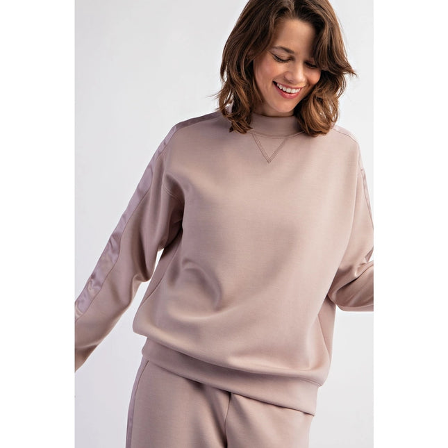 Modal Poly Span Top with Satin Side Detail Lt Mocha