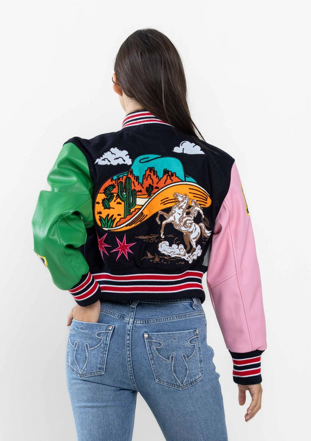 Wild And Free Cropped Varsity Jacket-Jacket-First Row-Urbanheer