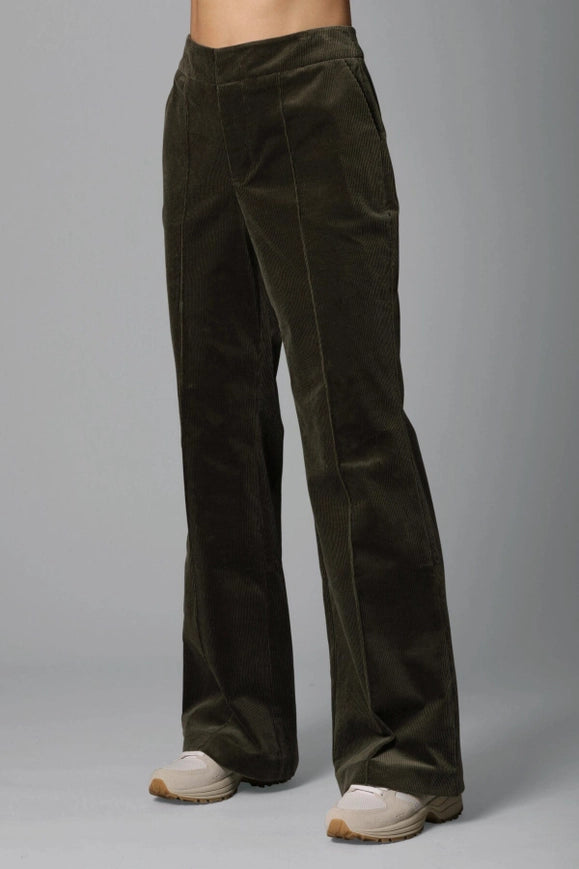 Stretch Corduroy Flare Trouser Spanish Moss-TROUSERS-Avec Les Filles-Urbanheer