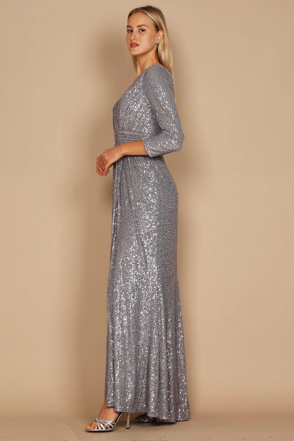 Long Sleeve Sequin Formal Dress Wholesale Charcoal-Dress-Dylan & Davids-Urbanheer