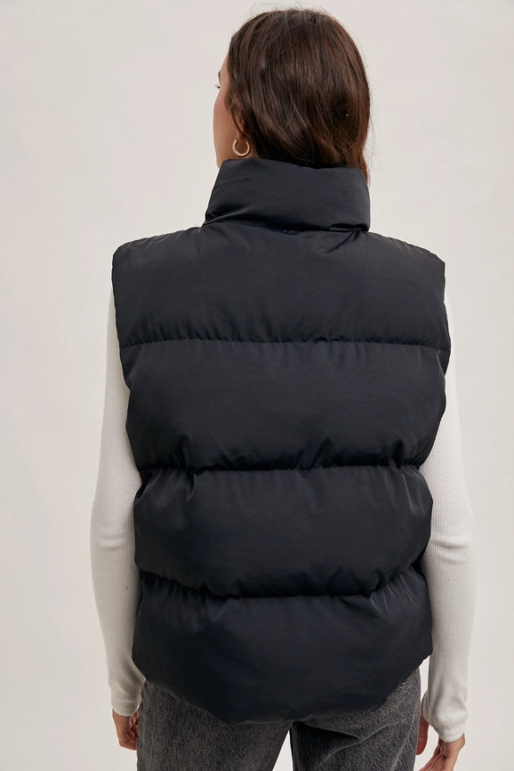 Zipper Front Puffer Vest Black