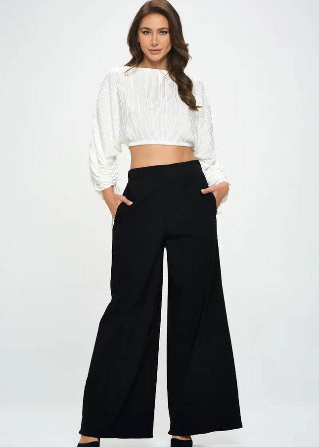 Plisse Crop Top With Adjustable Sleeve And Tie-Clothing - Women-Renee C.-Urbanheer