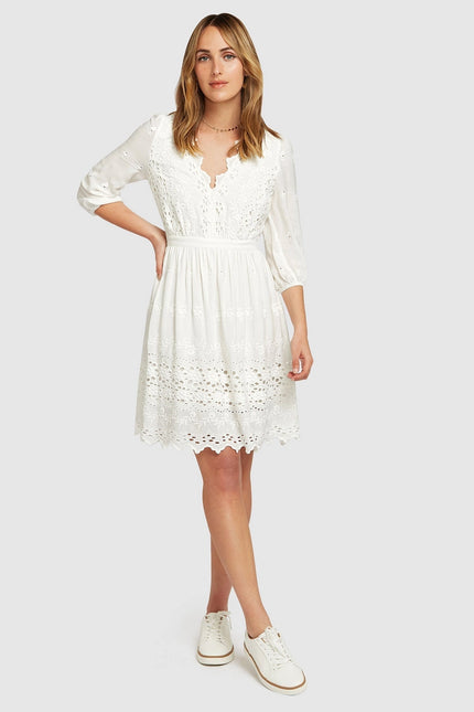 Sweet Talk Eyelet Mini Dress - White-Clothing - Women-Belle & Bloom-Urbanheer