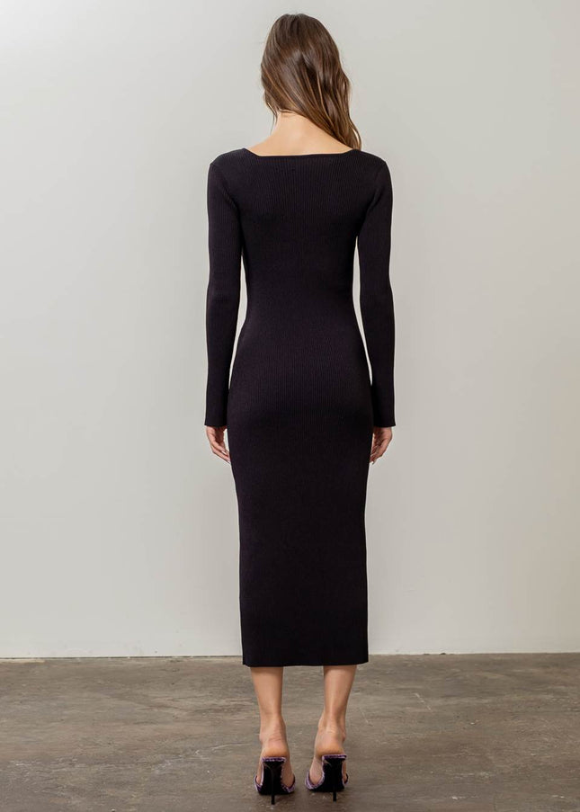 Ribbed Sweater Midi Dress-Moon River-Urbanheer