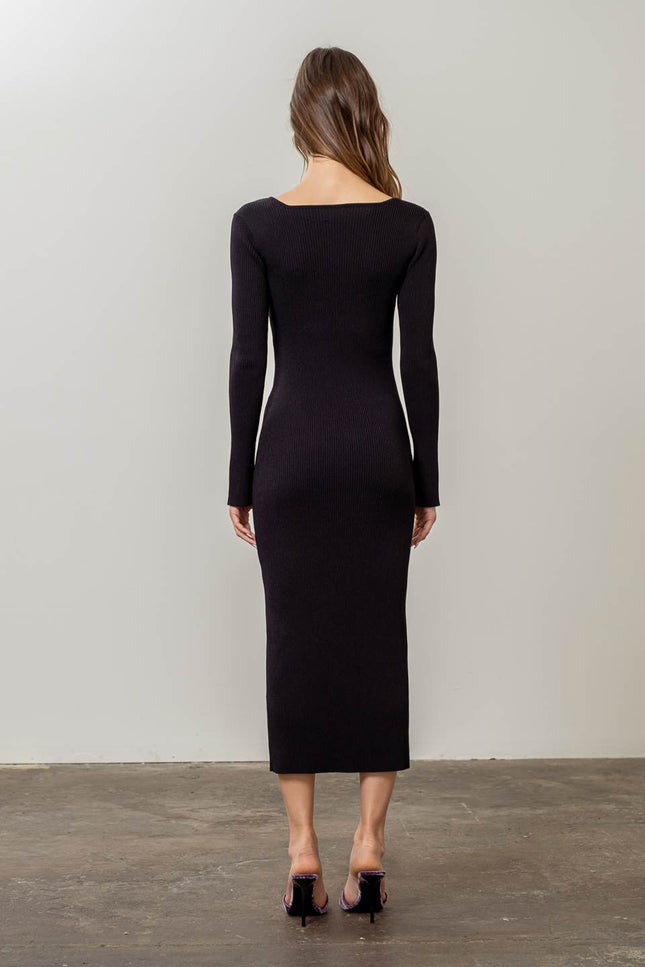 Ribbed Sweater Midi Dress-Moon River-Urbanheer