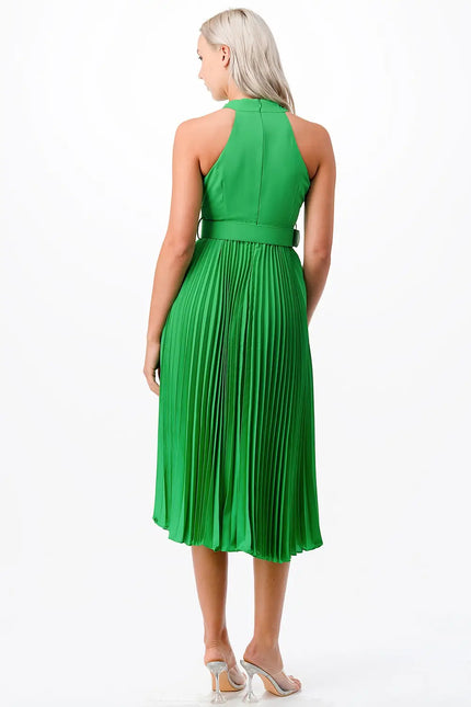 Cross Over Pleats Midi Dress- Green-Clothing - Women-Neon Blush-Urbanheer