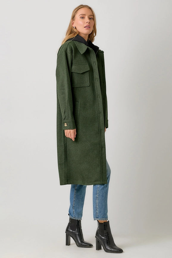 Twofer Hoodie Solid Coat Green