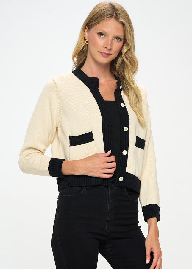 Knit Open Front Mini Cardigan With Buttons-Renee C.-Urbanheer