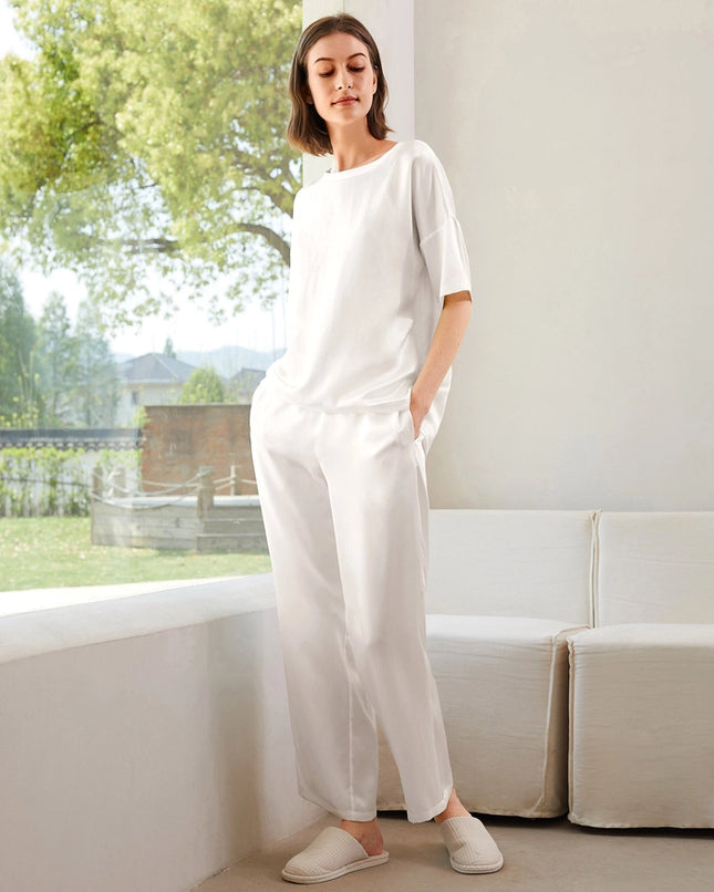 Sunday Morning Silk Pajamas Ivory-Pajamas-MommeSilk-XS-Urbanheer