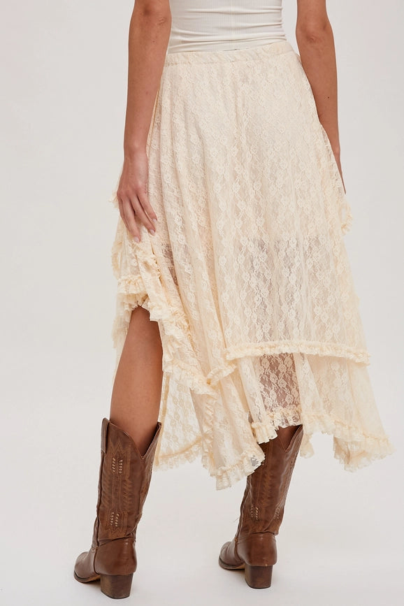 Lace Tier Midi Skirt ECRU