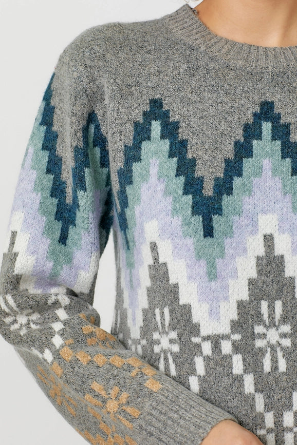 Fair Isle Pullover Sweater  Grey Mix