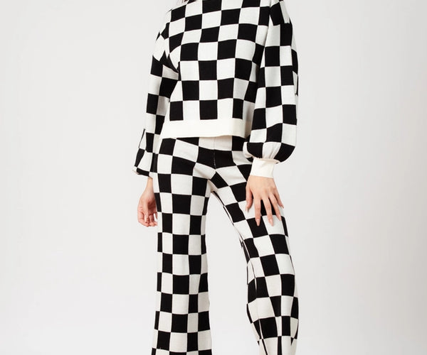 CHECKMATE SWEATER AND PANT SET-BLK IVORY – Lucca Couture
