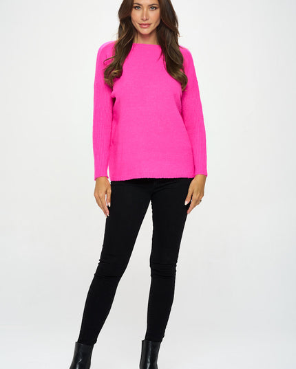 Fuschia Long Sleeve Knit Tunic Sweater-Renee C.-Urbanheer