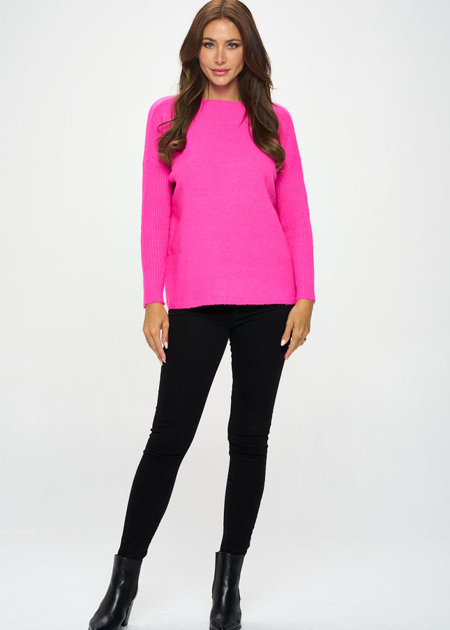 Fuschia Long Sleeve Knit Tunic Sweater-Renee C.-Urbanheer