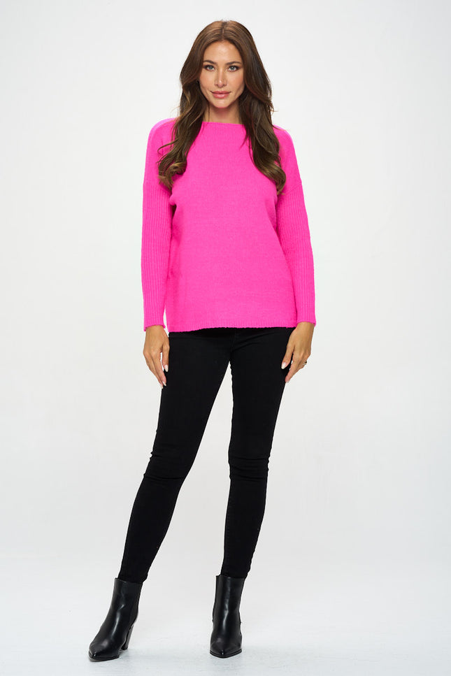 Fuschia Long Sleeve Knit Tunic Sweater-Renee C.-Urbanheer