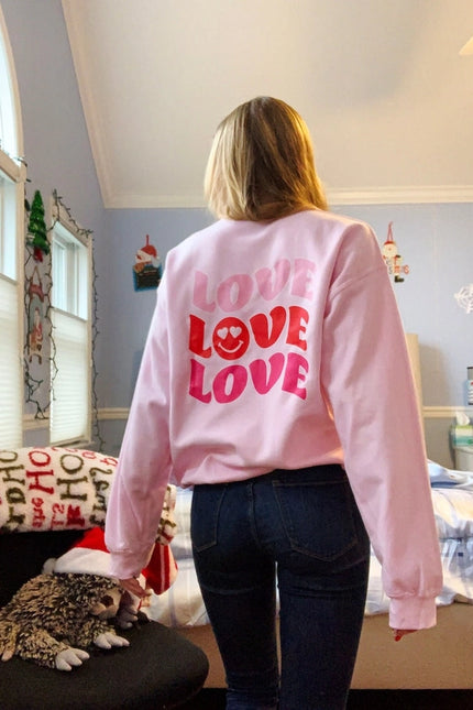 Love Valentines Day Smiley Face Crewneck Sweatshirt-Sweatshirt-Lifestyle Outpost-Urbanheer