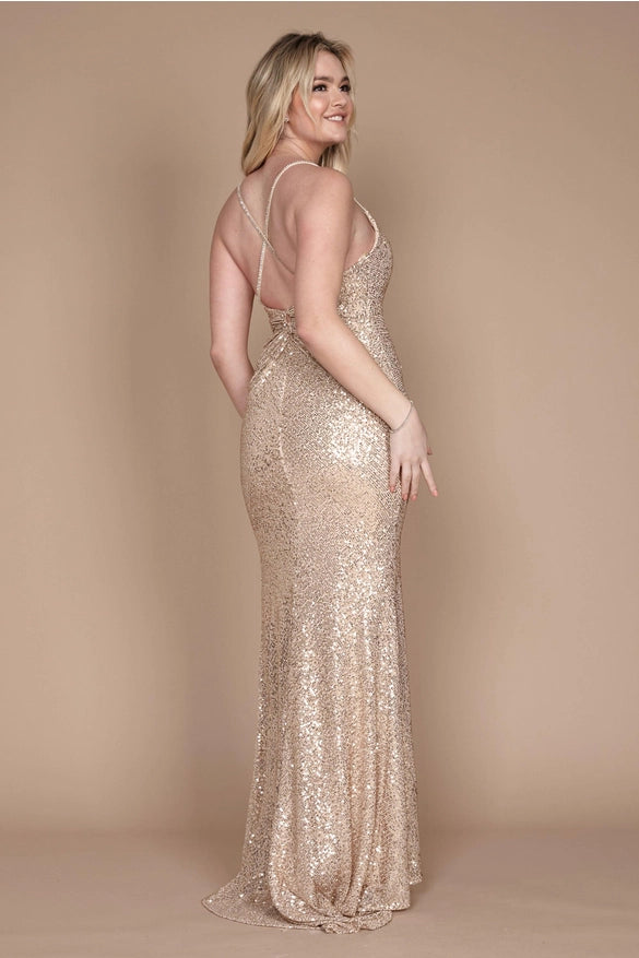 Dylan & Davids Formal Fitted Sequin Long Prom Dress Gold-Dress-Dylan & Davids-Urbanheer