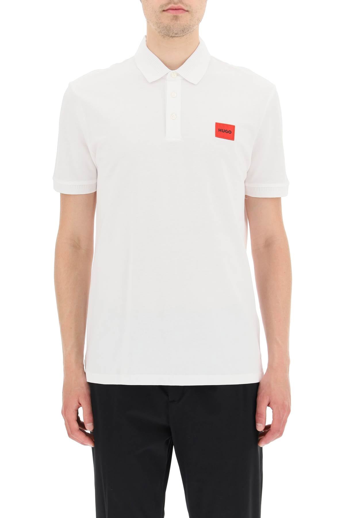 White Hugo Polo Shirt With Logo Patch-HUGO-Urbanheer