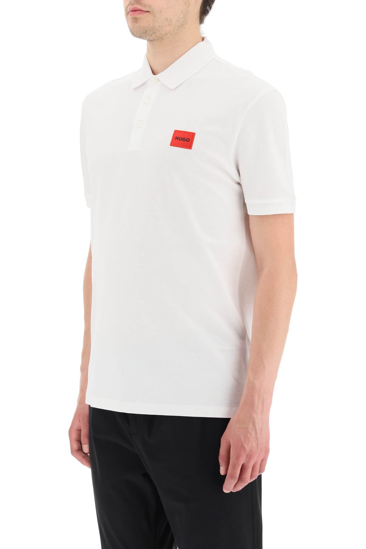 White Hugo Polo Shirt With Logo Patch-HUGO-White-L-Urbanheer
