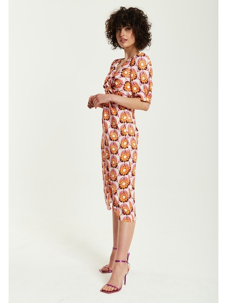 Liquorish Orange Floral Knot Front Midi Dress-Liquorish-Urbanheer