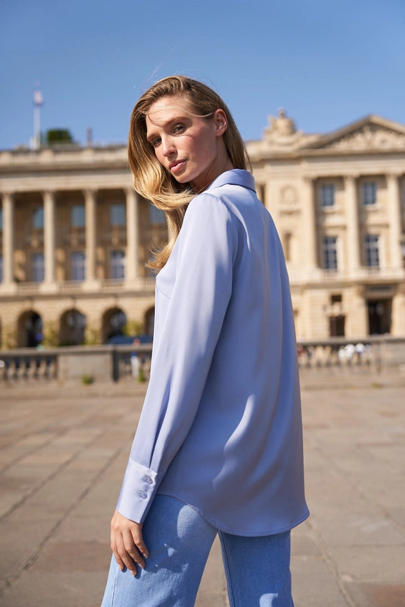 Plain Satin Shirt with Lapel Colla Sky Blue-SHIRT-Attentif Paris-Urbanheer