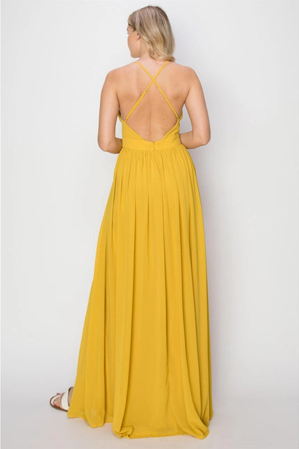 SLEEVELESS Double Strap Slit Maxi Dress YELLOW-Dress-HYFVE-Urbanheer