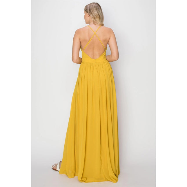 SLEEVELESS Double Strap Slit Maxi Dress YELLOW-Dress-HYFVE-Urbanheer