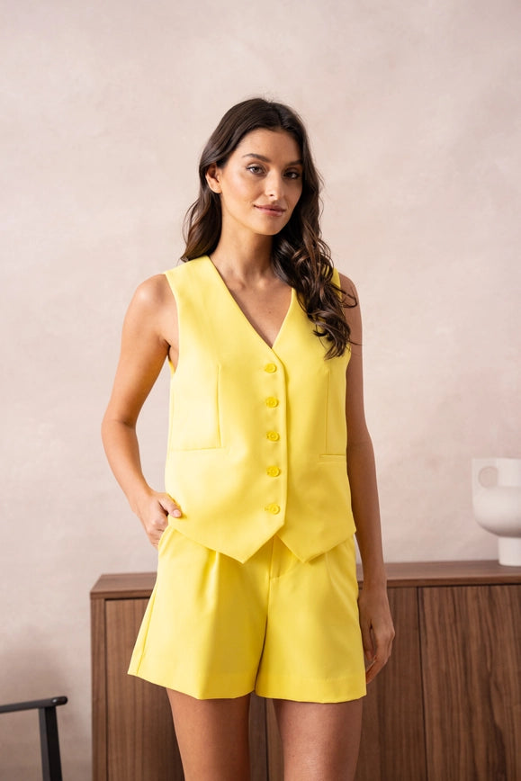 Plain Sleeveless Suit Vest Yellow-Suit Vest-Attentif Paris-Urbanheer