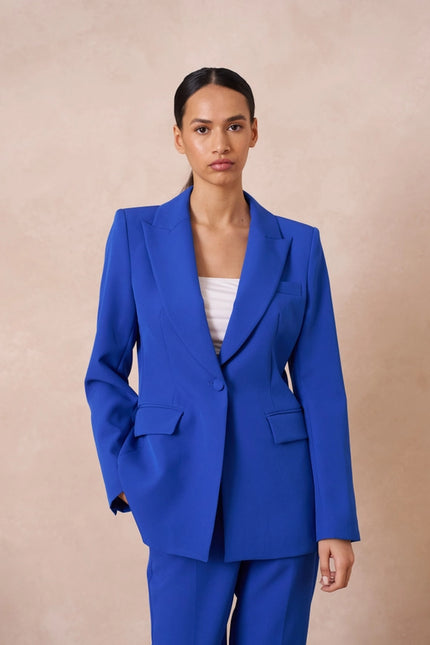 Slim Fit Jacket with Signature Shoulder Pads Royal Blue-Jacket-Attentif Paris-S-Urbanheer