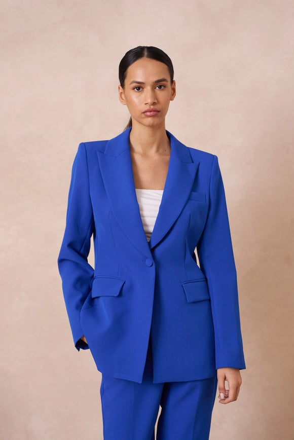 Slim Fit Jacket with Signature Shoulder Pads Royal Blue-Jacket-Attentif Paris-S-Urbanheer