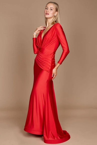 Red Dylan & Davids Long Sleeve Formal Evening Dress-Dylan & Davids-Urbanheer