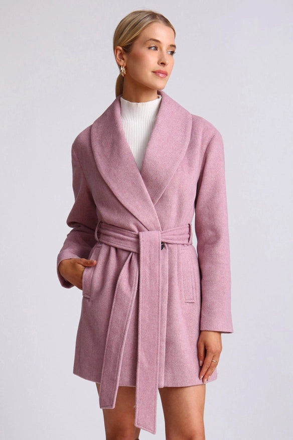 Wool Blend Belted Shawl Collar Peacoat Light Purple-COAT-Avec Les Filles-Urbanheer