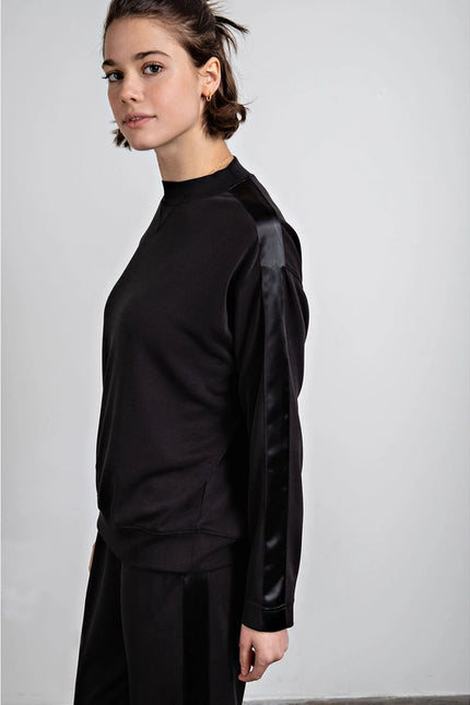 Modal Poly Span Top with Satin Side Detail Black