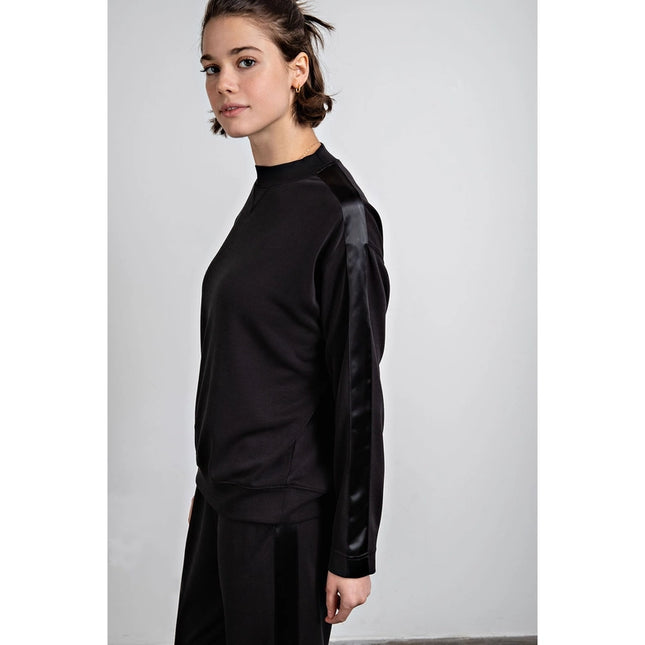 Modal Poly Span Top with Satin Side Detail Black