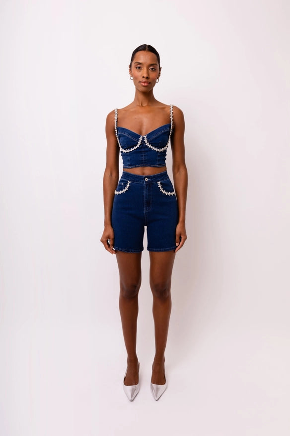 Raye Diamante Stretch Denim Top-TOP-Amy Lynn-Urbanheer