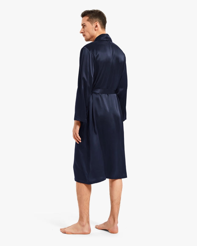 His & Hers Silk Smooth Robes Navy Blue-Pajamas-MommeSilk-Urbanheer