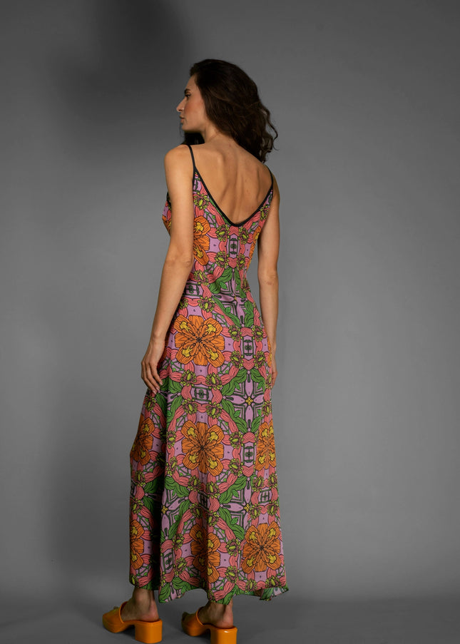 Gold/Pink Floral- Satin Slip Dress Exotic-Nuvula-Urbanheer