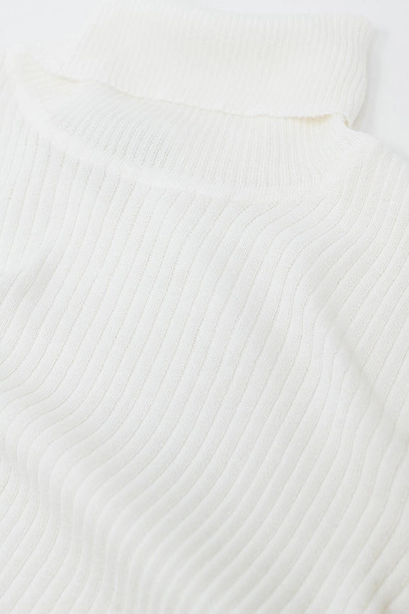 Cream Basic Ribbed Sweater with High Neck