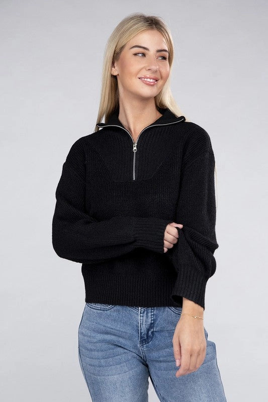 Easy-Wear Half-Zip Pullover Black-Pullover-Blak Wardrob-Urbanheer