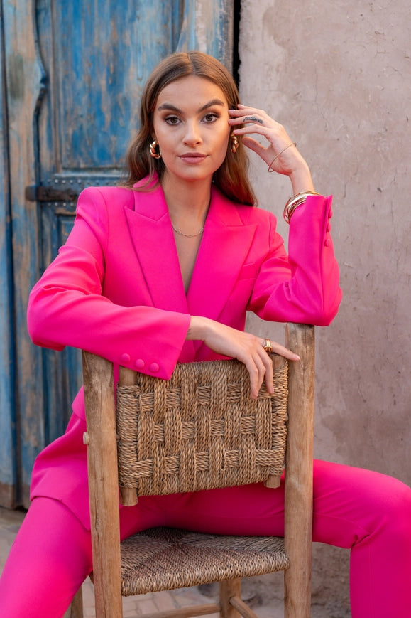 Slim Fit Jacket with Signature Shoulder Pads Fuchsia-Jacket-Attentif Paris-Urbanheer