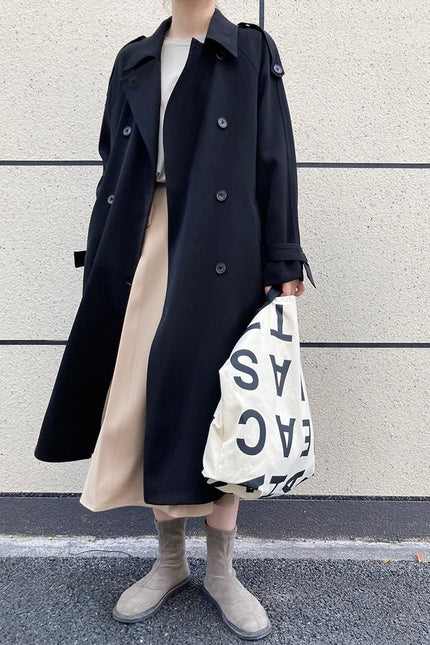 Draping British Loose Mid-Length Over The Knee Trench Coat Black-Coat-Blak Wardrob-S-Urbanheer